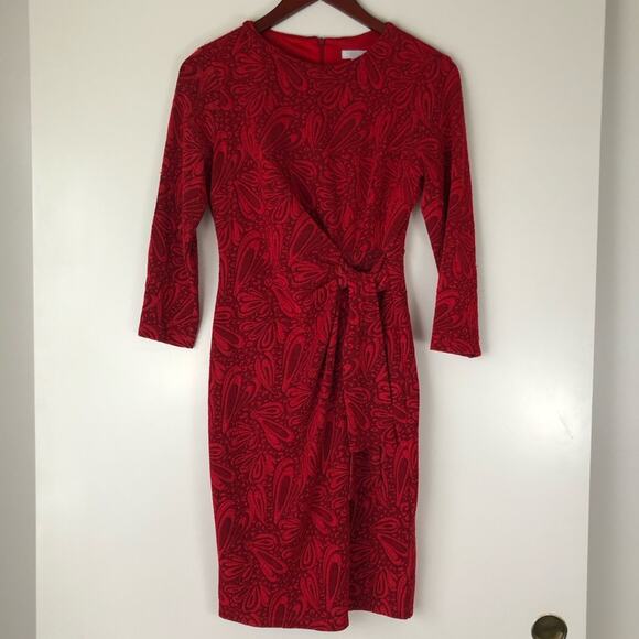 London Times Red Lace Dress Bodycon Cocktail Sheath 3/4 Sleeve Size 4 Petite - Picture 2 of 9